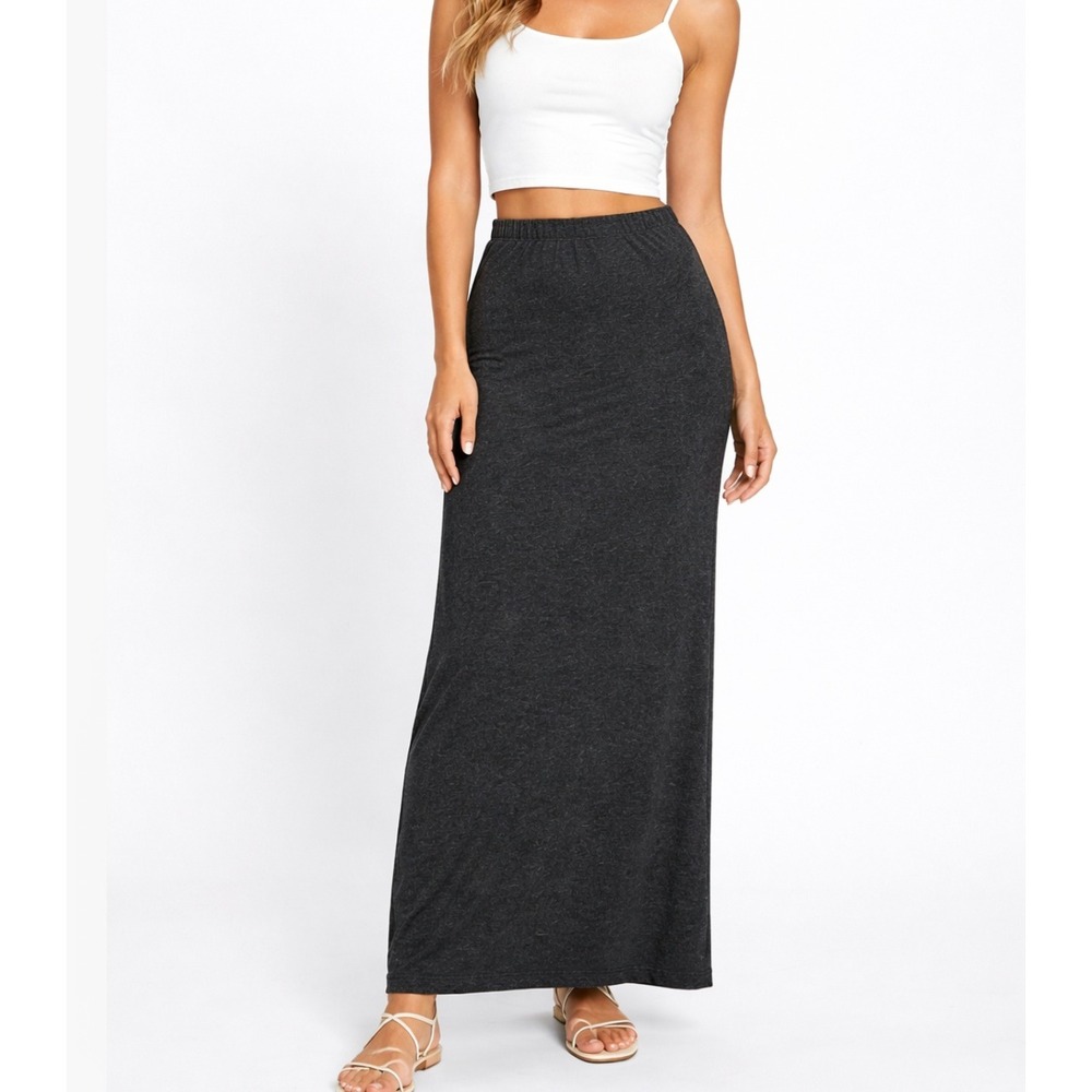 Lauren Ralph Lauren 90s Charcoal Gray Jersey Knit Maxi Skirt Large Stretch